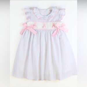 Southern Smocked Co Embroidered Cottontail Bunny Dress Pink/Aqua Seersucker 5Y